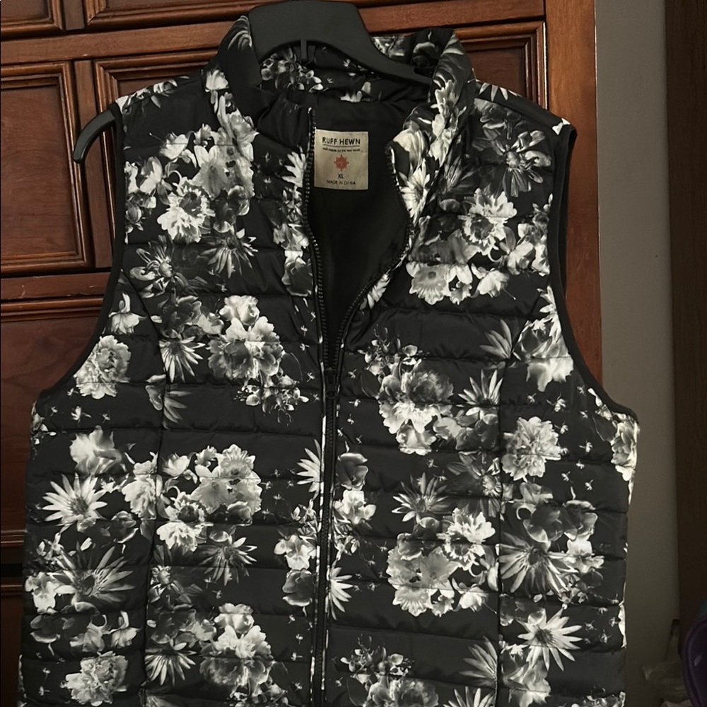 Ruff Hewn Black Floral Puffer Vest